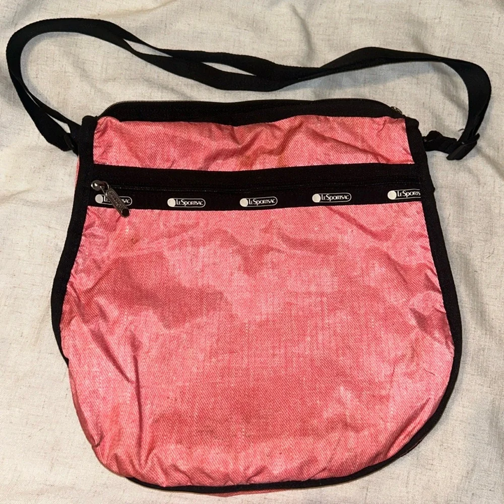 Lesportsac Pink Crossbody Hobo Bag with Black Trim